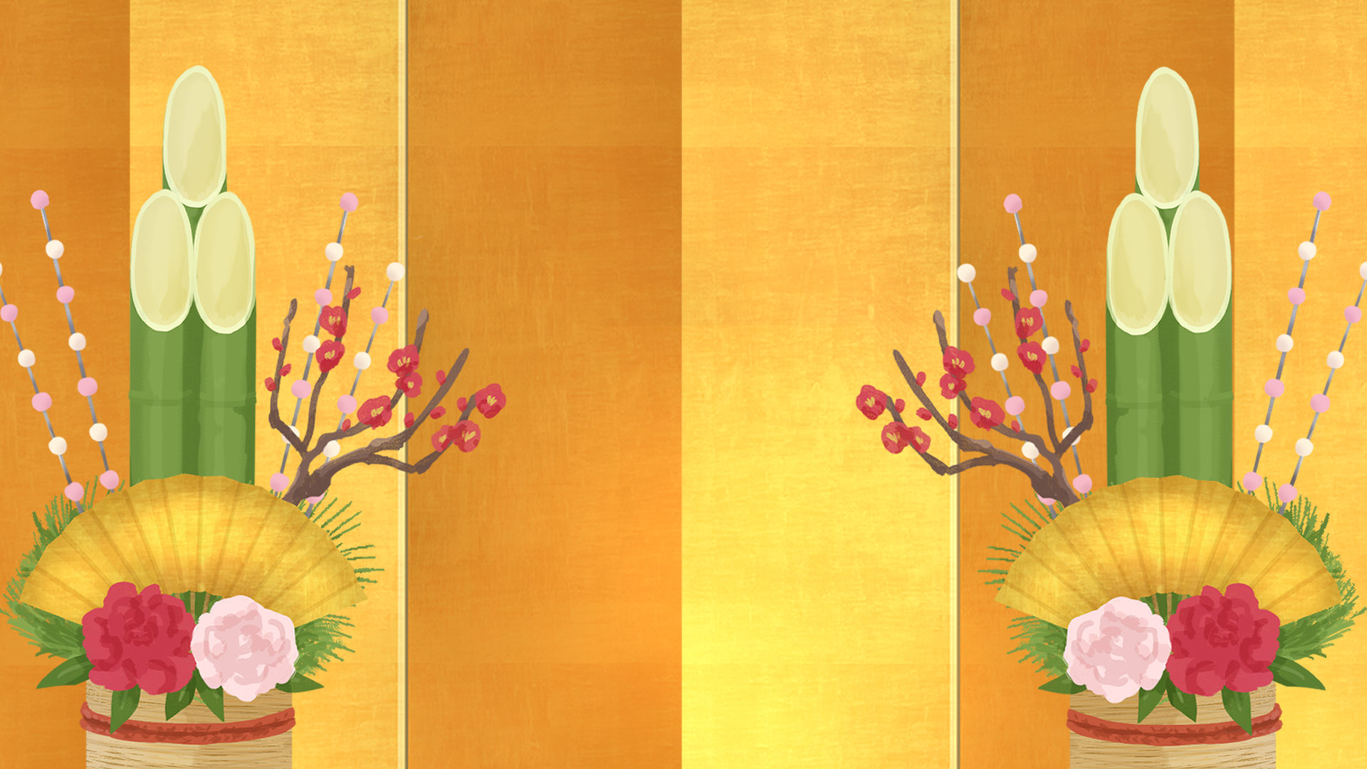 【新鹿江 早春】風景画 中型 金色フレーム　辻 永 新年のあいさつの金屏風の背景素材(4種)-スコマド